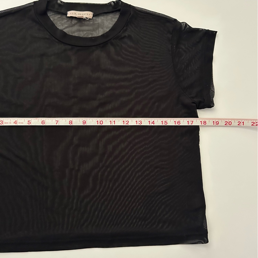 ⭐️ L.A. Hearts Black Sheer Mesh Short Sleeve Top Size Medium - Picture 7 of 9